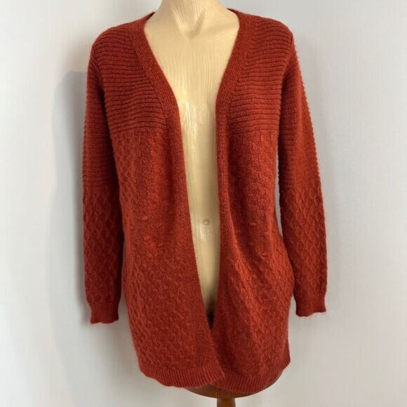 Kempson Womens Medium Burnt Orange Open Front Knit Acrylic Cardigan Sweater Boho - Picture 4 of 15